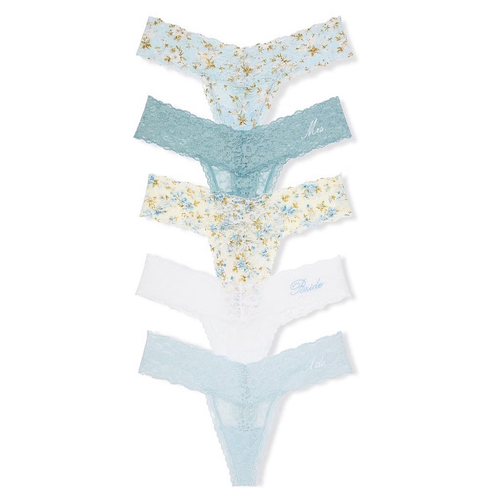 Victoria's Secret 5-Pack Bridal Lace Thong Panties Multi-color Large NEW - Picture 1 of 5